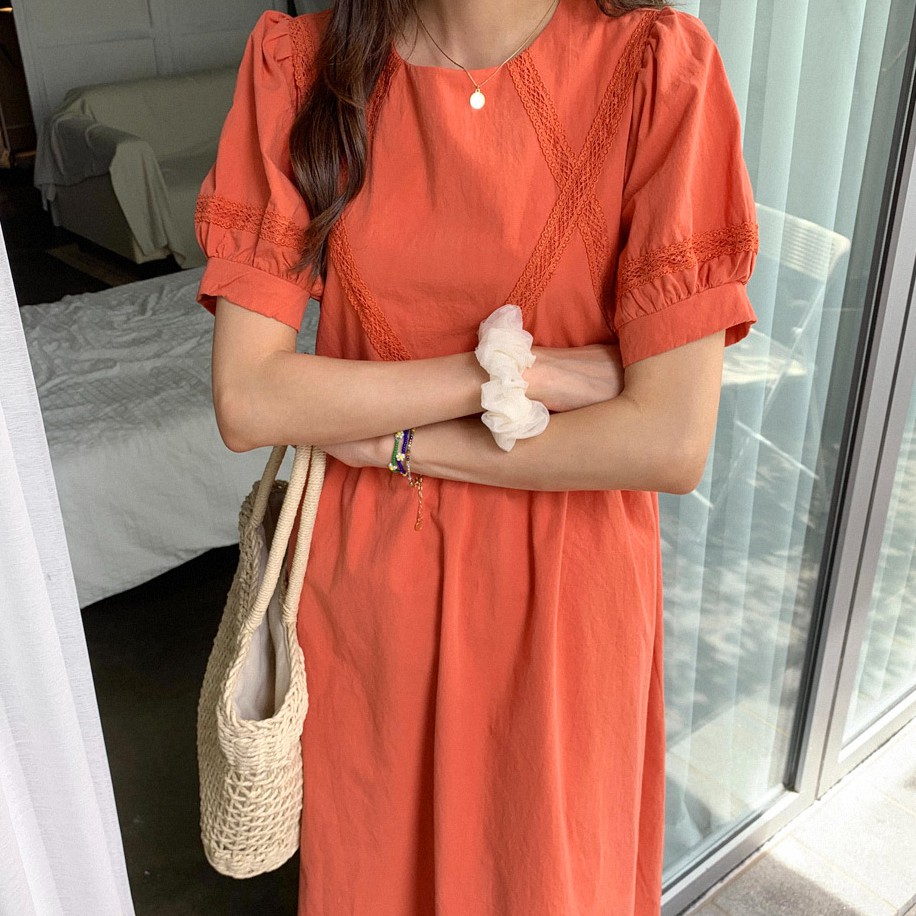 Đầm Tay Ngắn Phối Ren Thời Trang Dành Cho Nữ 35224