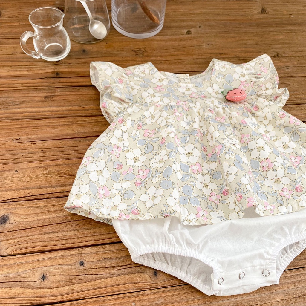 Bộ áo váy liền quần hoa tay bồng cho bé gái