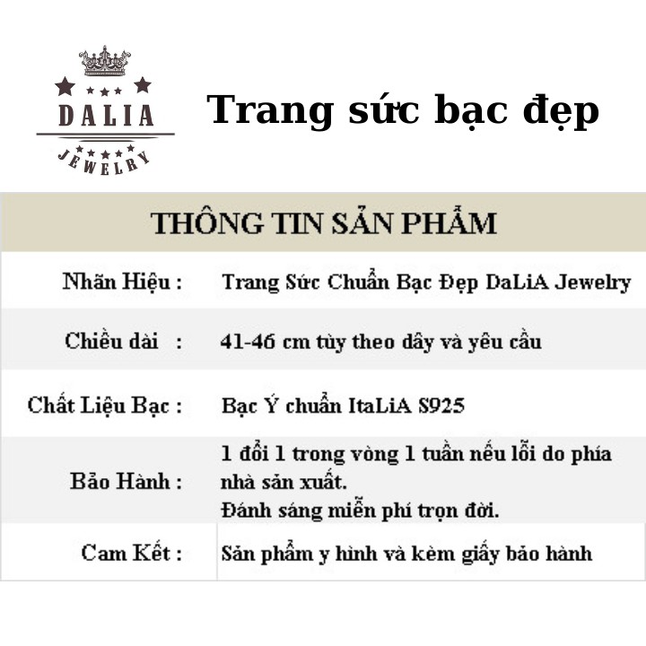 Dây chuyền bạc DaLiA Jewelry mặt đá dài lấp lánh chuẩn bạc ý, dễ phối đồ đi làm đi chơi, bền sáng bóng - D201