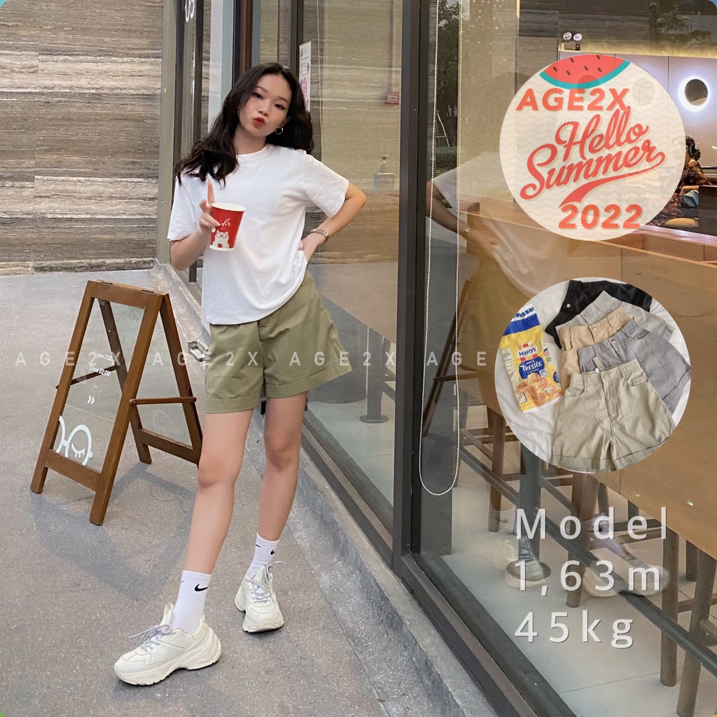 Siêu Siêu Hot Quần  Short Lưng Cao Chính Hãng AGE2X Chất kaki được wash mịn, Ống rộng, lên Phom Siêu Yêu | BigBuy360 - bigbuy360.vn