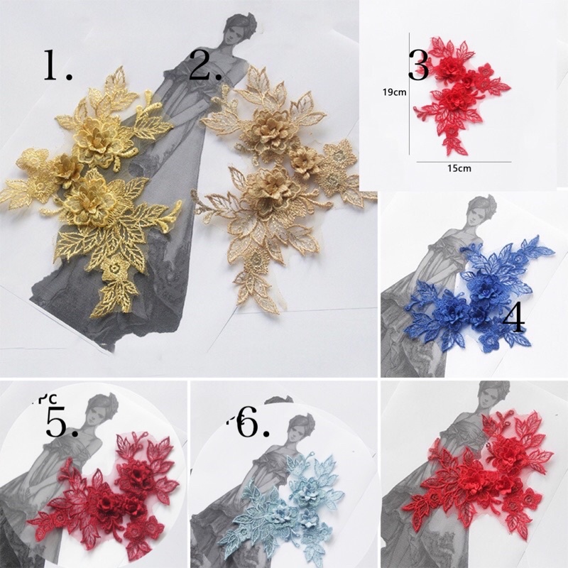 Tấm ren hoa 3D trang trí áo