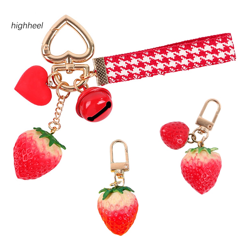 Móc Khóa Hình Quả Dâu Tây / Chuông / Quả Chuông / Trái Tim 3d Mini Chống Rơi Vỡ