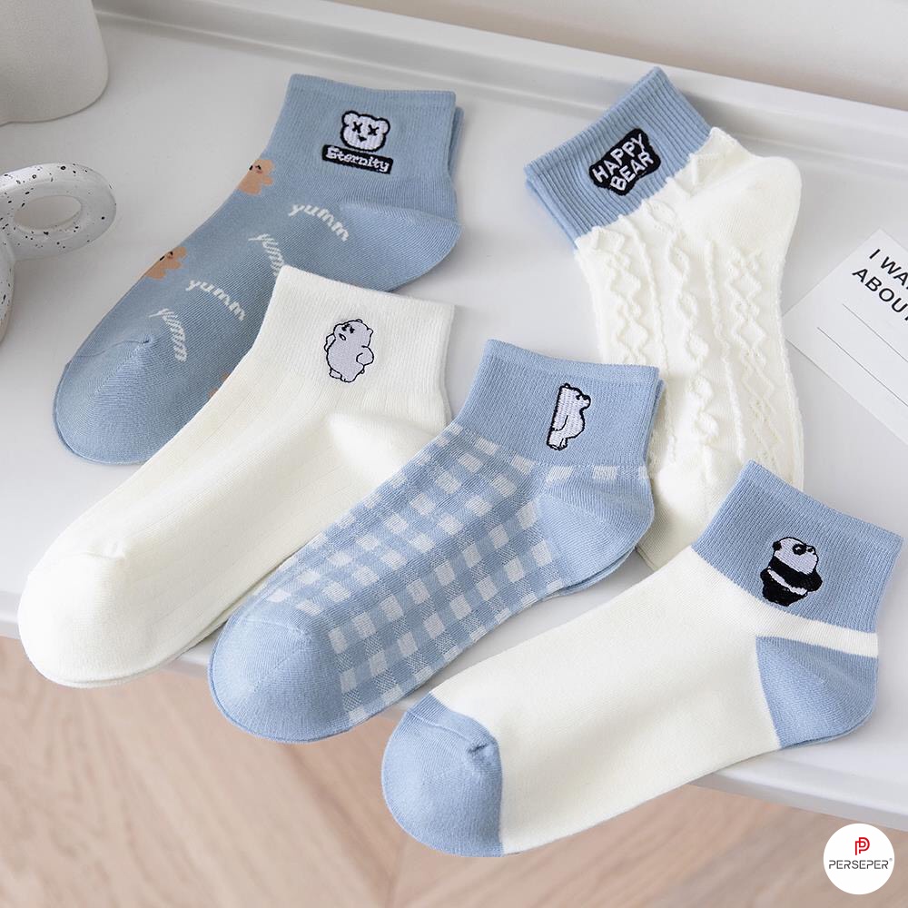 Tất cổ ngắn chất liệu cotton co giãn bốn chiều, set 5 đôi vớ phong cách Hàn Quốc - Hot Store