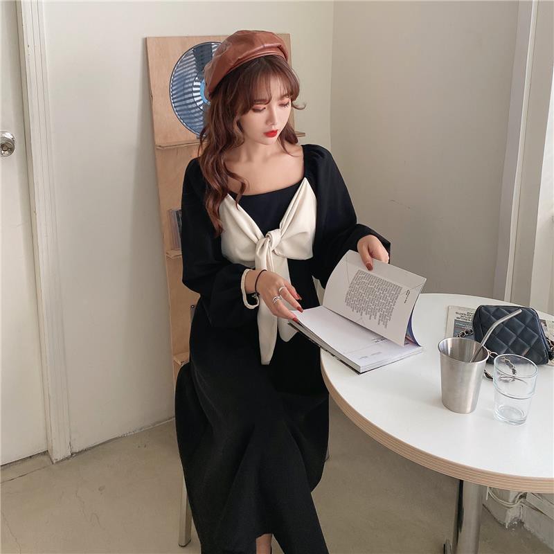 ⭐0412⭐Fall New Korean Fashion Square Neck Midi Skirt