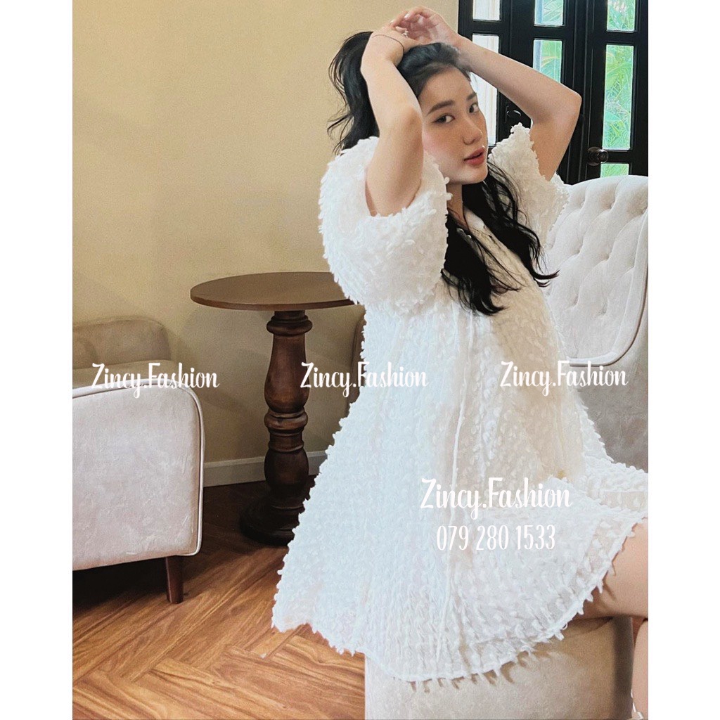 Đầm babydoll tay phồng voan xù có lót váy tiểu thư dáng xoè dễ thương Kèm hình thật