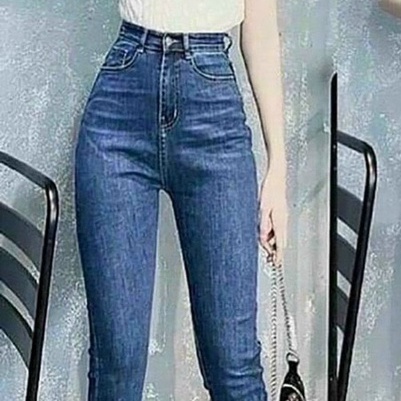 Quần Jean Nữ Lưng Cao, quần jean nữ trơn màu xanh cao cấp Chất jean Co dãn nhẹ vải mềm, không xù thoải mái khi mặc-qn618