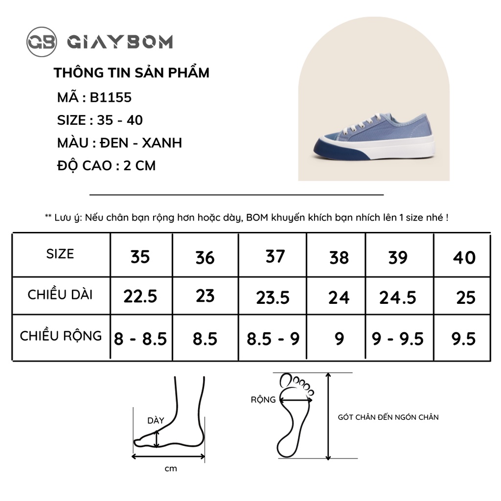 Giày bata nữ giayBOM phối màu cá tính đế cao 3 cm B1155