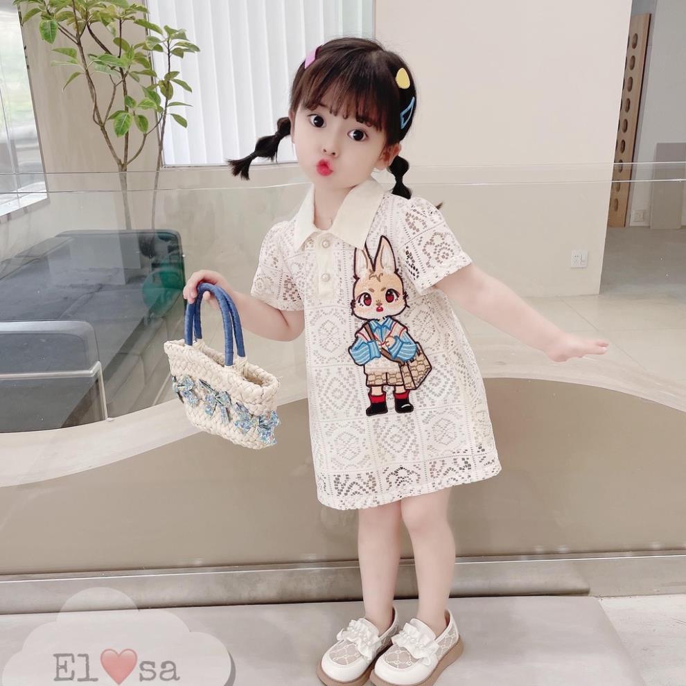Váy cho bé gái, đầm ren cao cấp ( có lớp lót bên trong) thêu thỏ đi học cho bé size 10-30kg