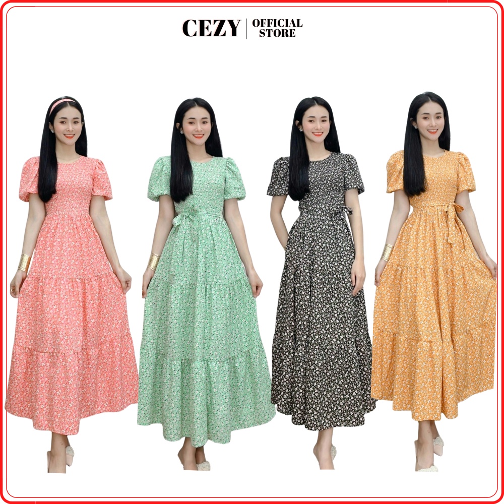 Đầm maxi hoa nhí tay phồng bo chun có size bigsize CEZY D99