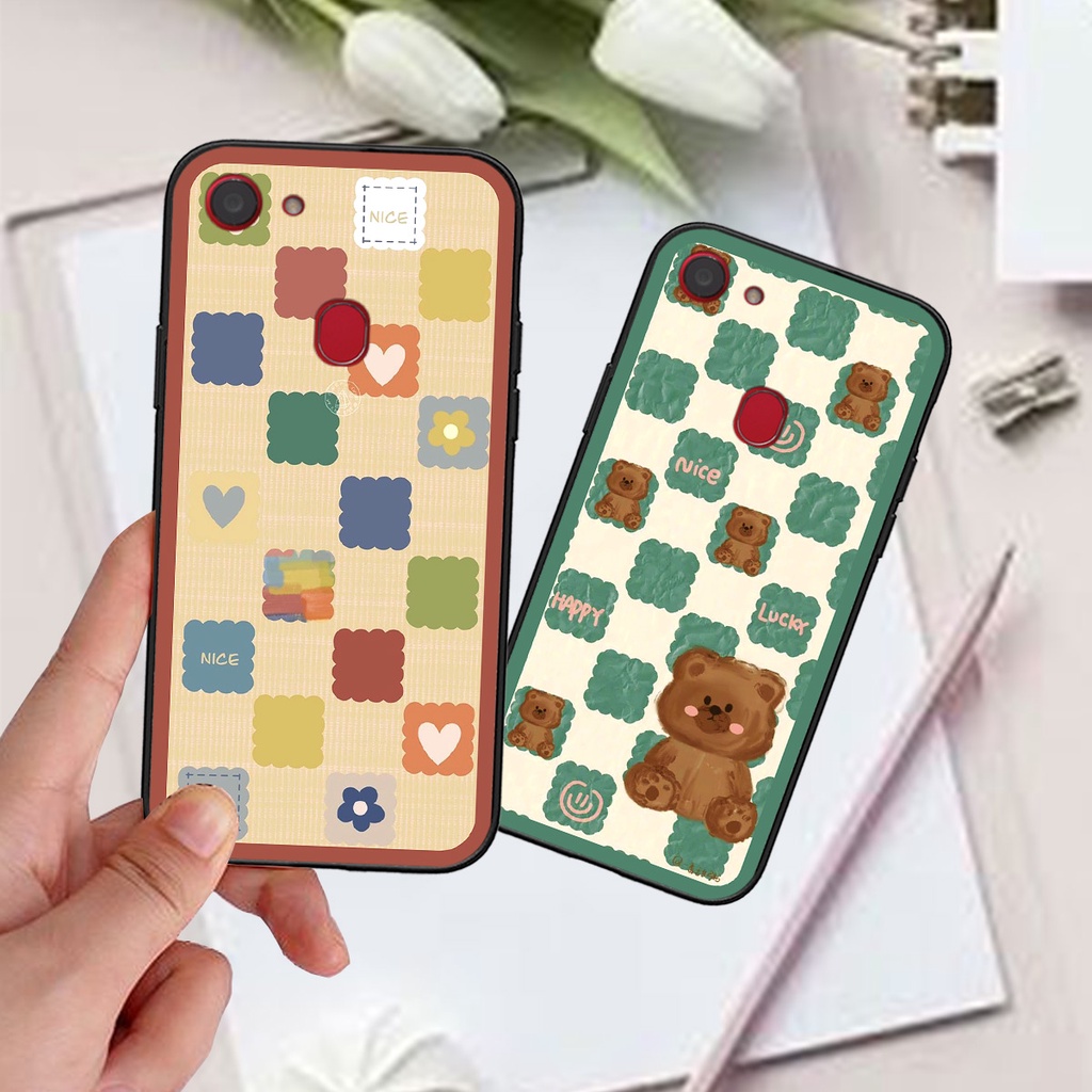 Ốp Oppo F5 / F5 Youth / F7 in hình gấu caro đen trắng dễ thương siêu bền