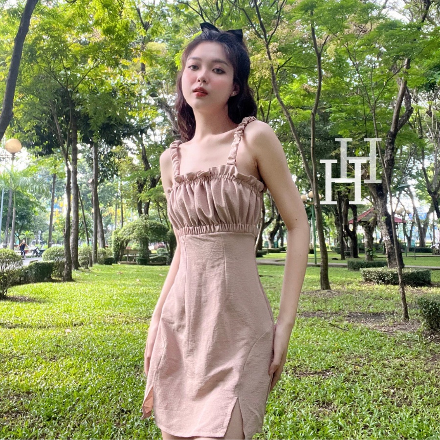 Đầm hở lưng màu nude HDT273 Hỉn Hỉn Store