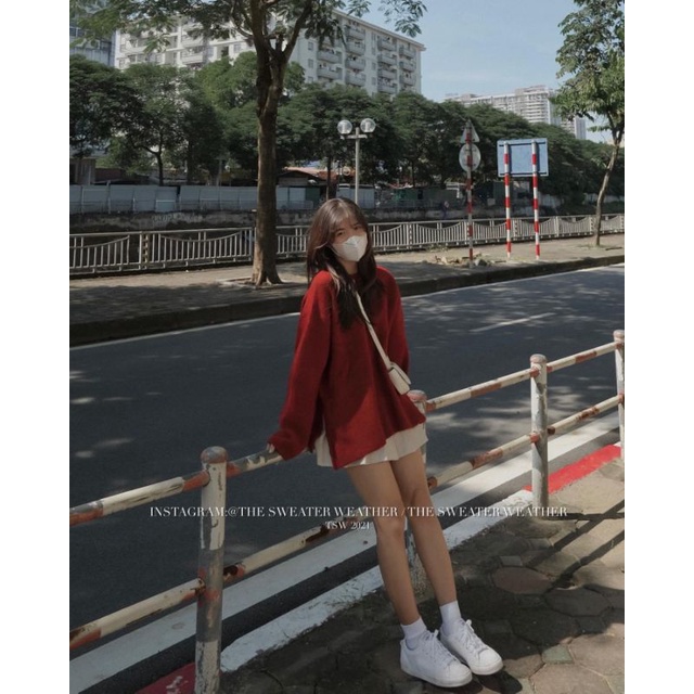 Áo len trơn lông thỏ mịn cổ tròn basic xẻ tà ulzzang màu vintage HQ - Áo len đỏ Noel, Tết lễ hội Yena Closet 8729