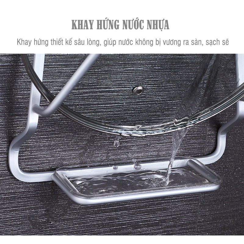 Kệ Giá để vung nồi để 3 tầng kèm khay hứng nước dán tường inox VKIT V03