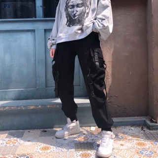 Quần túi hộp cargo pant ống rộng cạp cao cạp chun unisex nam nữ