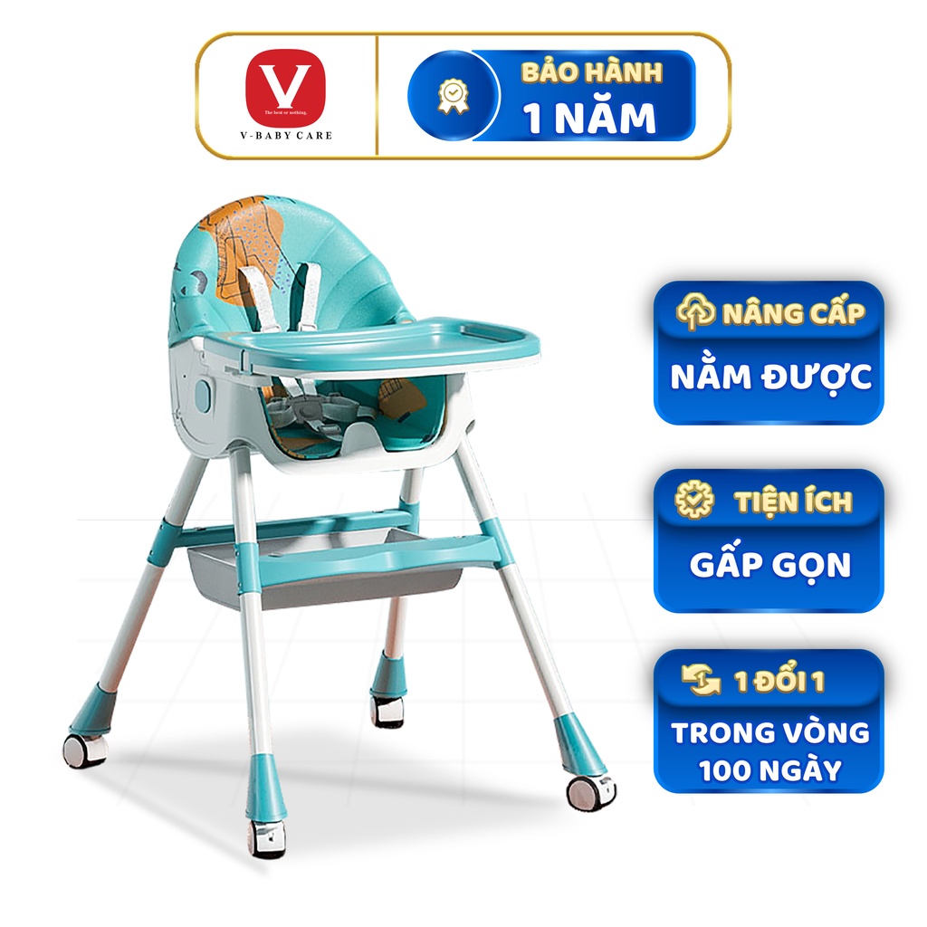 Ghế Ăn Dặm Cao Cấp V-Baby 909 Có Bánh Xe Gập Gọn Nằm Được Và V-Baby G01