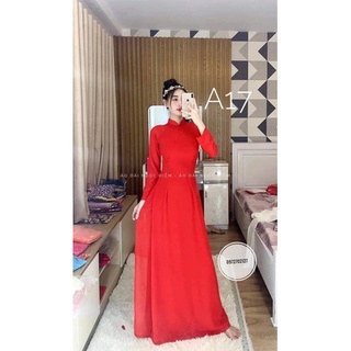 ÁO DÀI LỤA TRƠN TÀ CHỮ A KÈM QUẦN LỤA CÙNG CHẤT