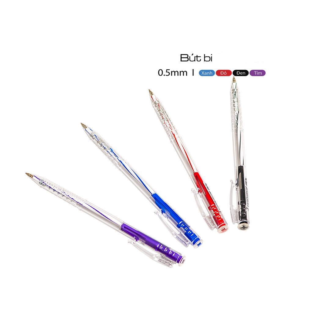 Combo 5 bút viết bi Thiên Long TL 027 màu xanh đỏ đen tím