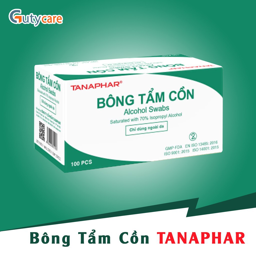 Bông Tẩm Cồn Giúp Làm Sạch,Ngăn Ngừa Nhiễm Khuẩn.Tanaphar.Hộp 100 Miếng