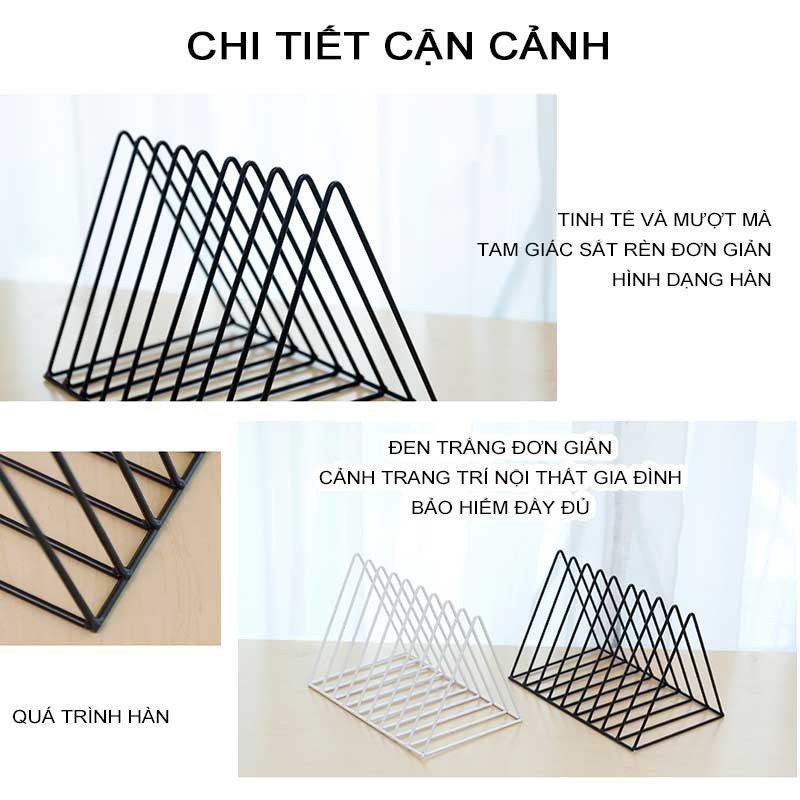 W&G Kệ sách hình tam giác vàng bằng sắt rèn sáng tạo giá sách để bàn văn phòng tạp chí giá lưu trữ báo