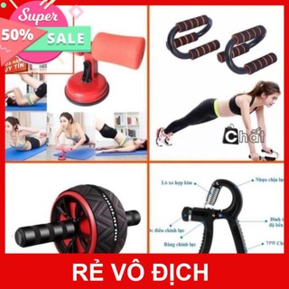 Combo gym tại nhà 4 món - con lăn tập bụng & dụng cụ hít đất & dụng cụ tập bụng & kềm tập tay