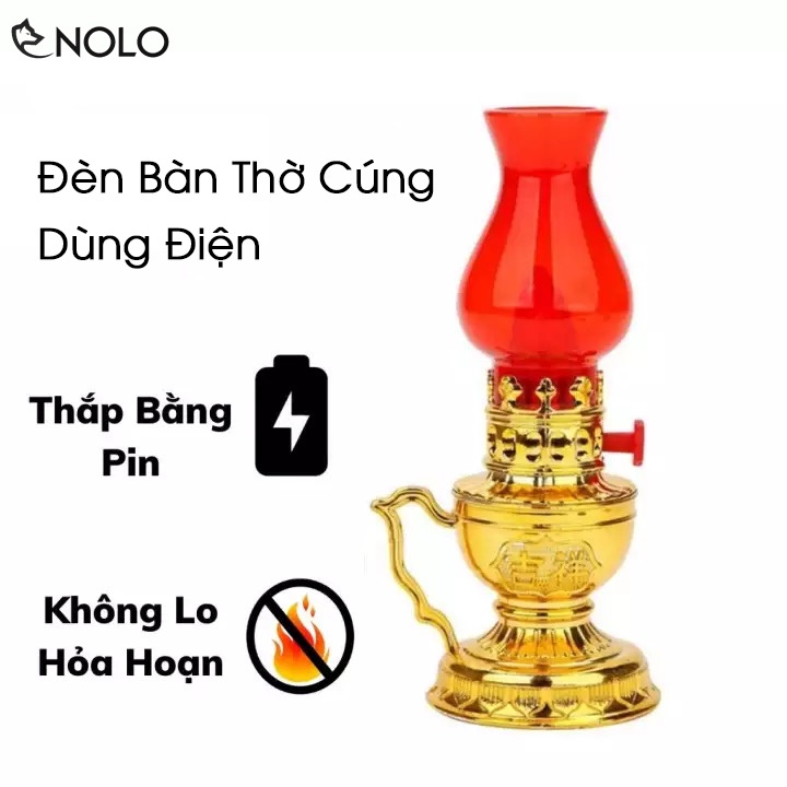Đèn Dầu Đèn Bàn Thờ Đèn Thờ Điện Vĩnh Cửu Cao 17cm Dùng Nguồn Pin AAA