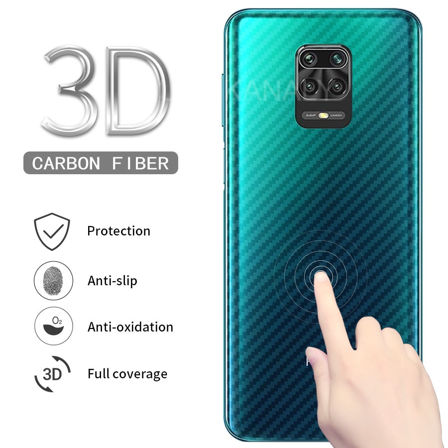 Set 5 Miếng Dán Lưng Sợi Carbon 3d Cho Xiaomi Redmi Note 9 Pro Max 9s