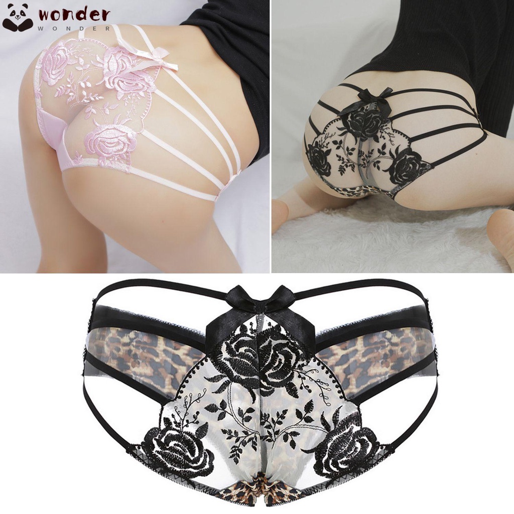WONDERFUL Quần lót lọt khe đáy hở đáy họa tiết da báo/hoa hồng gợi cảm nhiều màu sắc cho nữ