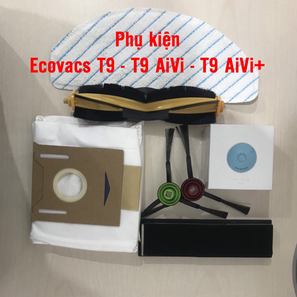 Phụ kiện robot hút bụi Ecovacs T9, T9 AiVi, T9 AiVi+. Lọc bụi, khăn lau, chổi, sáp thơm, túi rác.