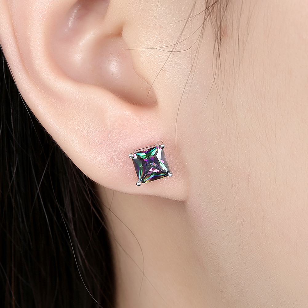 Fashion woman square color zirconium two-piece earrings necklace set[fash]