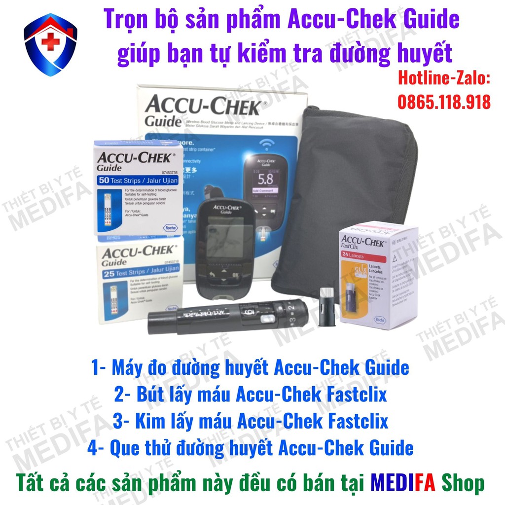 [Chính hãng, sx tại Mỹ] ✨50 Que thử đường huyết Accu-Chek Guide, Nhập khẩu chính hãng, Date dài