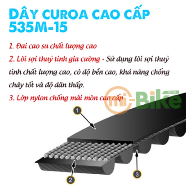 Dây Curoa HTD 535-5M cho xe điện mini 8 inch chính hãng