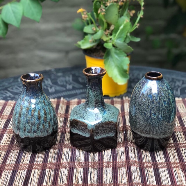 Lọ hoa gốm mini BT men hoả  biến