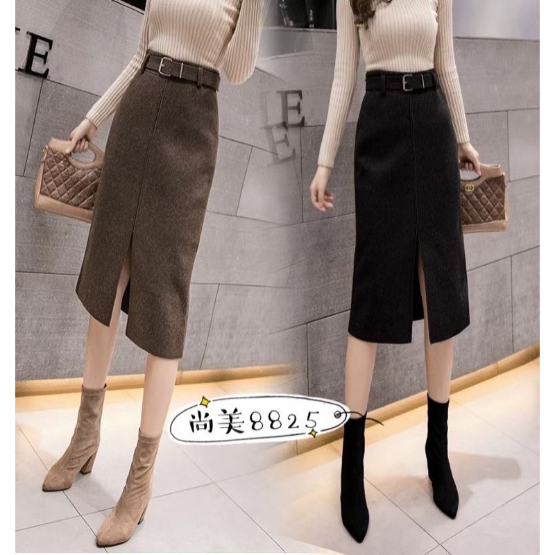 Chân váy dạ xẻ trước kèm đai dáng dài qua gối, Chân váy dáng dài kèm đai CV1765 - NhiNhiShop | BigBuy360 - bigbuy360.vn