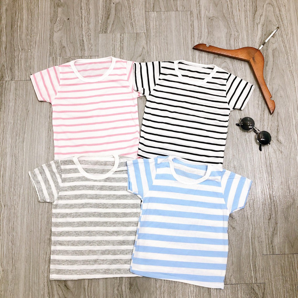 Áo thun cotton kẻ ngang thấm hút mồ hôi cực tốt cho bé trai và bé gái 8-18kg
