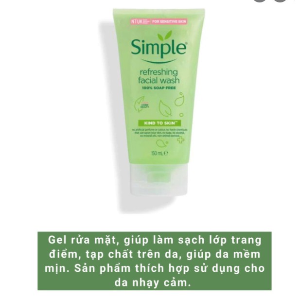 Sữa Rửa Mặt Simple Kind To Skin Refreshing Facial Wash Gel 150ml | BigBuy360 - bigbuy360.vn