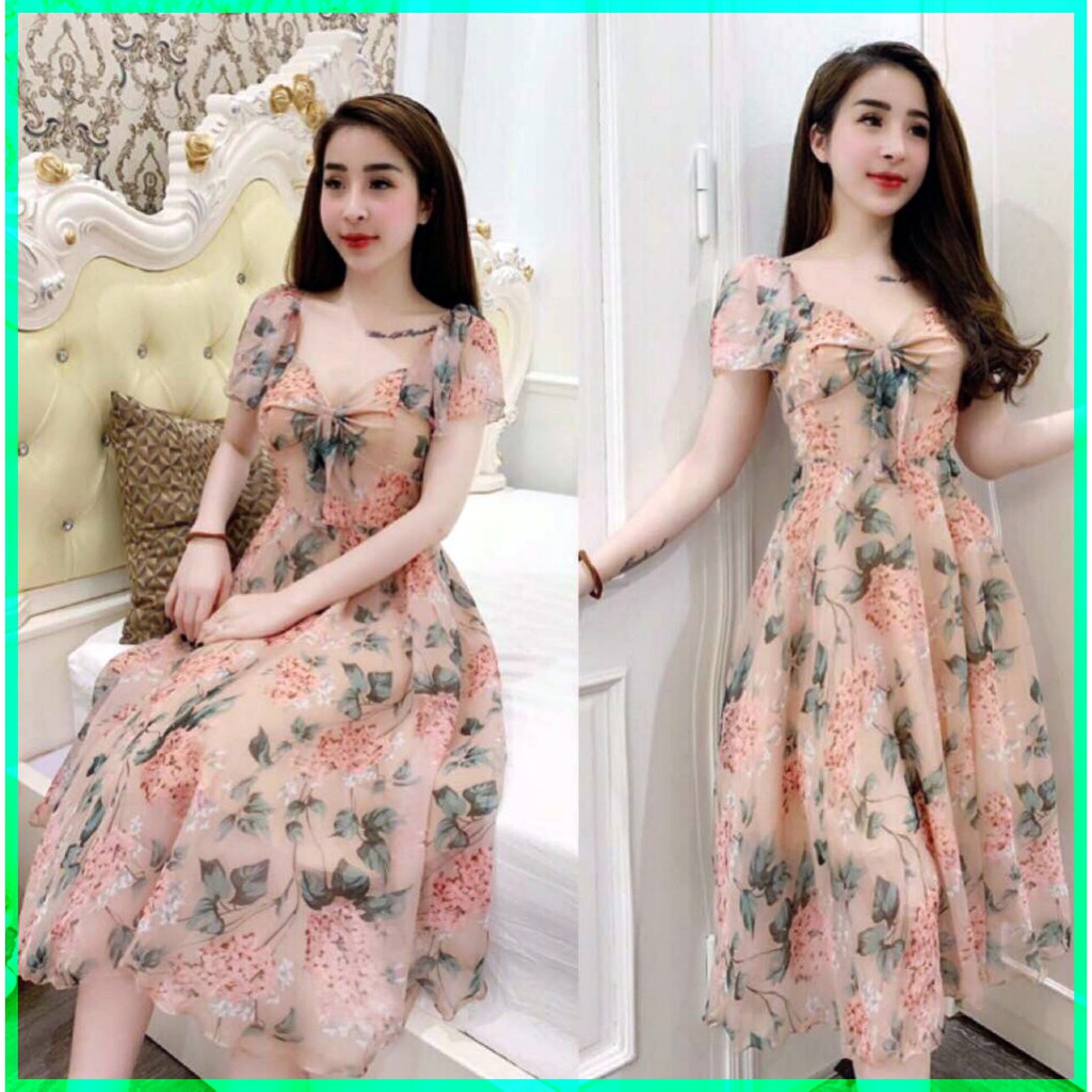 VÁY HOA RÚT NGỰC V993-SHOP-KAIZON DOLCE VIVA COLLECTION ( ảnh người mẫu và ảnh trải sàn do chính tay chị chủ tự chụp)