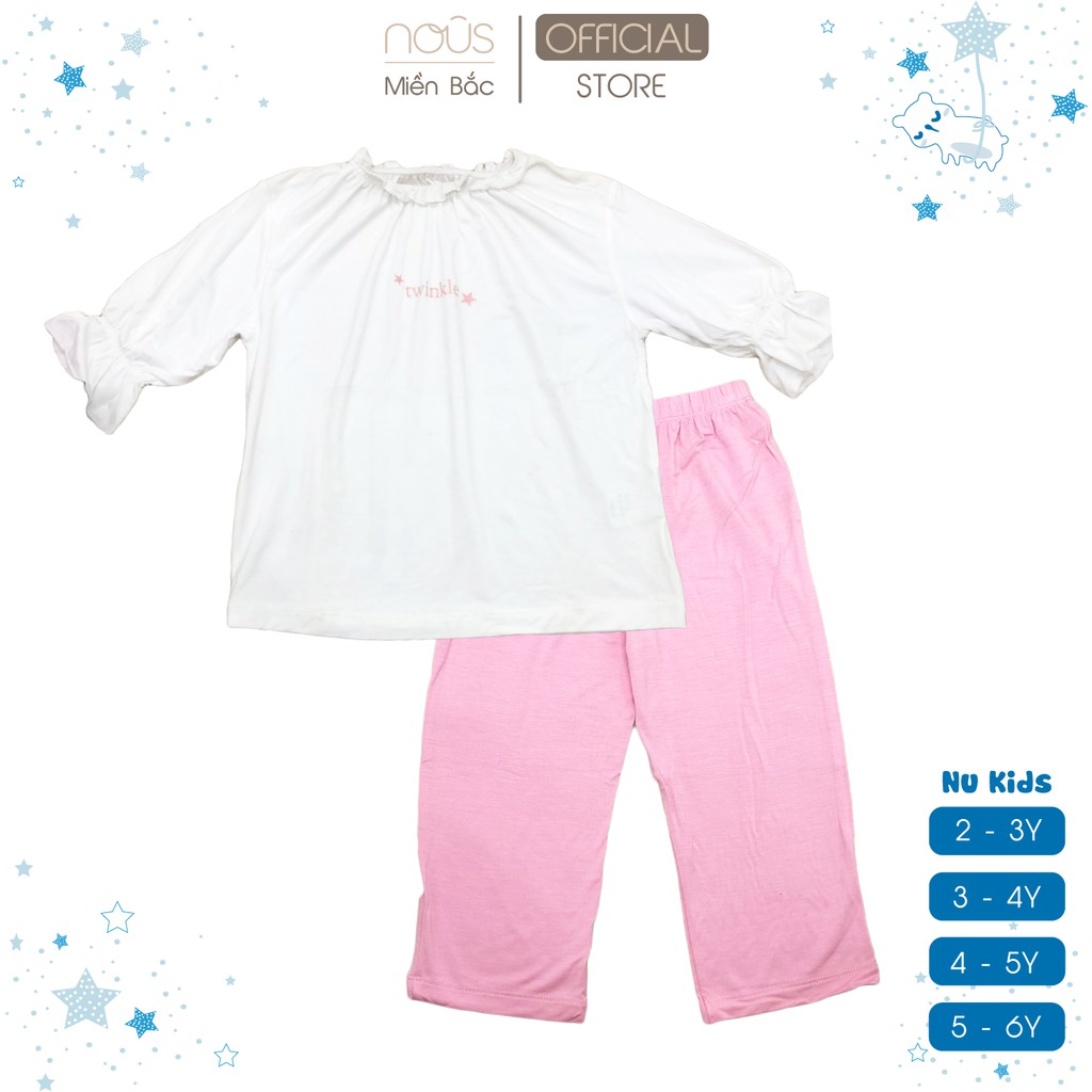 Bộ quần áo dài tay bé gái Nous kids trắng hồng (2 - 6 tuổi)