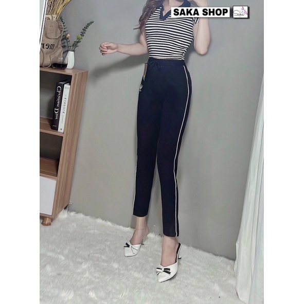 Quần thun umi nữ ôm dài phối viền sọc trắng nhiều size