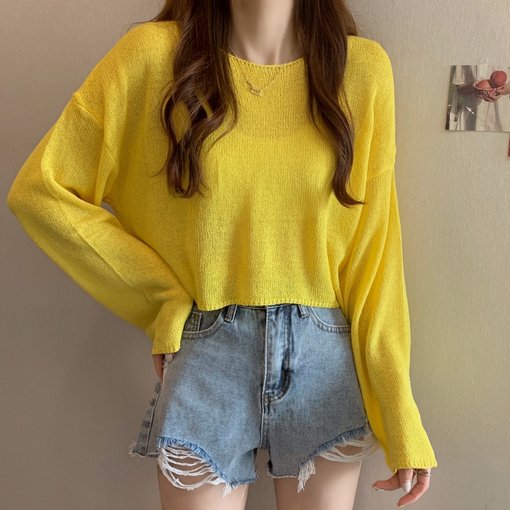 SUXI Áo Dệt Kim Tay Dài Dáng Rộng Màu Sắc Đơn Giản Dễ Phối Đồ Dành Cho Nữ