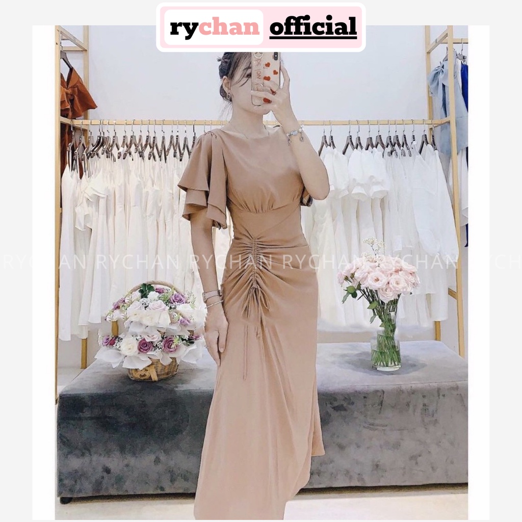 Đầm Midi Rút Sườn Cổ Thuyền Tay Bèo 4 Màu [ẢNH THẬT CUỐI] - DX314