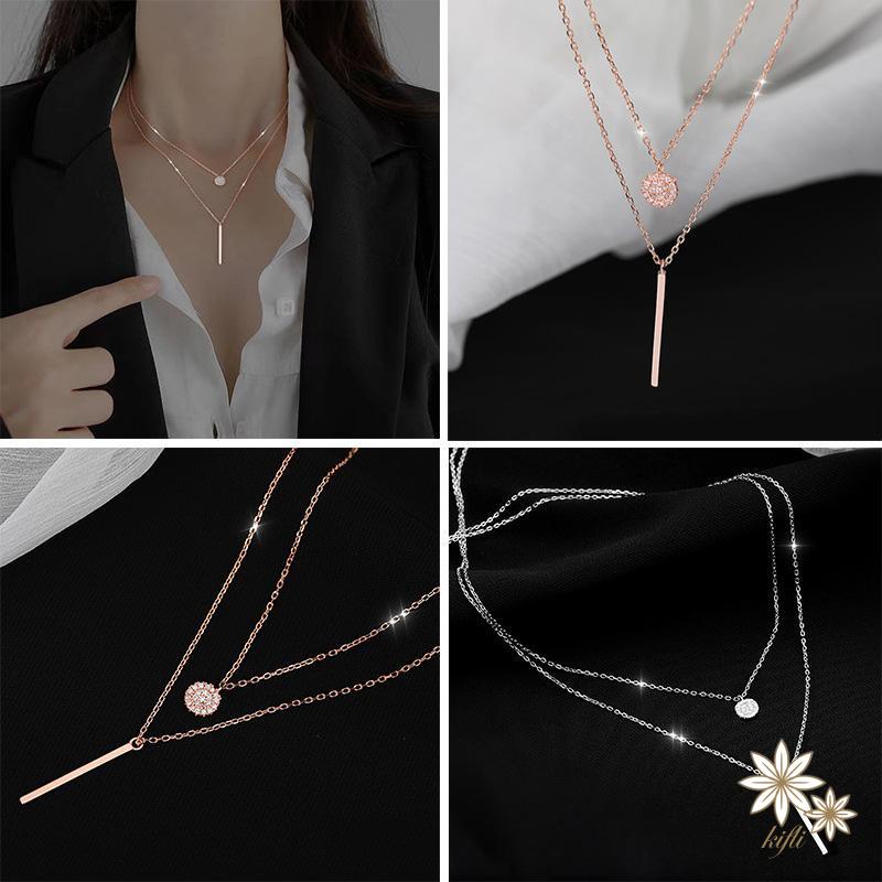Vòng Cổ Hai Lớp Đính Đá Kim Cương Đơn Giản Phong Cách Harajuku Cho Nữ