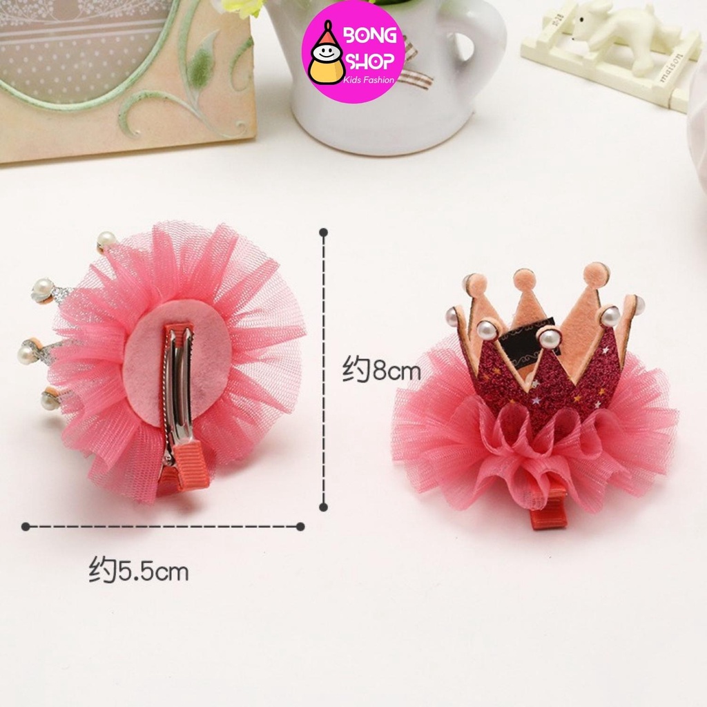 Kẹp tóc bé gái hình vương miện công chúa phủ kim tuyến viền ren, turban, cặp tóc cho bé