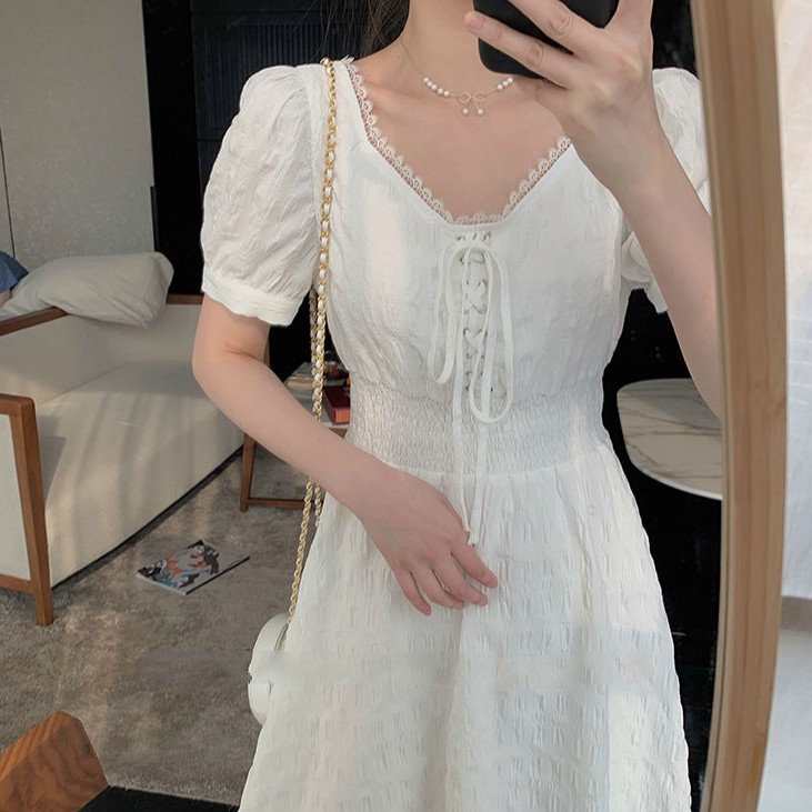 Đầm tay phồng nhấn eo phong cách Pháp cho nữ | BigBuy360 - bigbuy360.vn