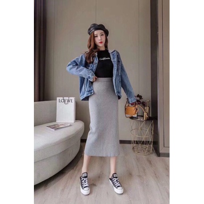 Chân váy len dáng dài xẻ sau nhiều màu siêu hot