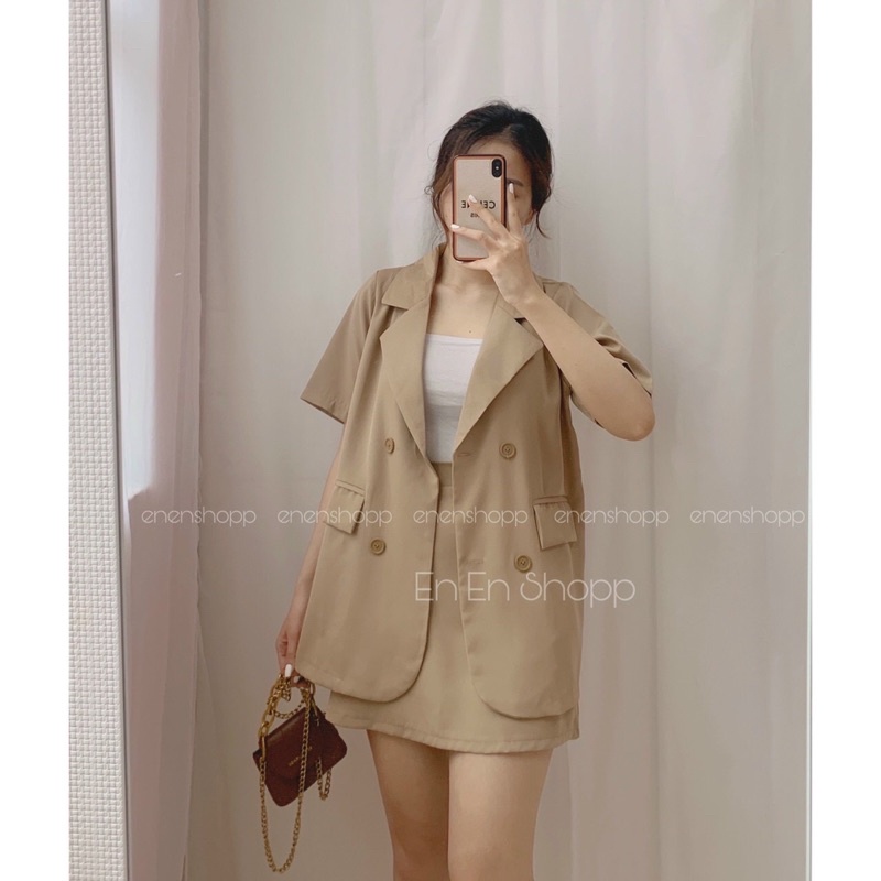 [Ảnh thật/video] Set blazer cộc tay kèm chân váy ngắn có lót trong nhiều màu/ set vest nữ/đồ công sở