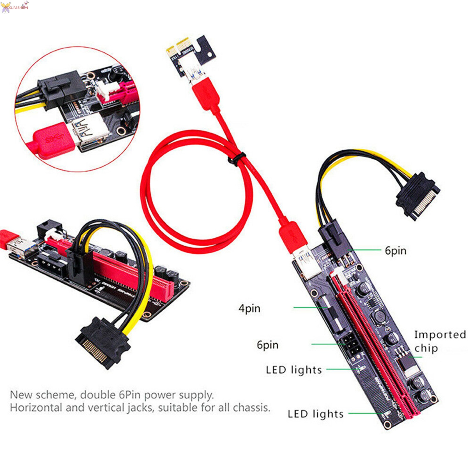 Card Chuyển Đổi Usb 3.0 Pci-Ever 009s Express 1x 4x 8x 16x 15-pin Sang 6-pin