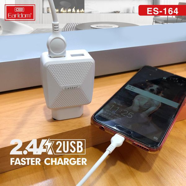 Củ sạc nhanh Earldom ES-164 2 cổng 2.4A Hàng chính hãng Tặng kèm cáp micro USB