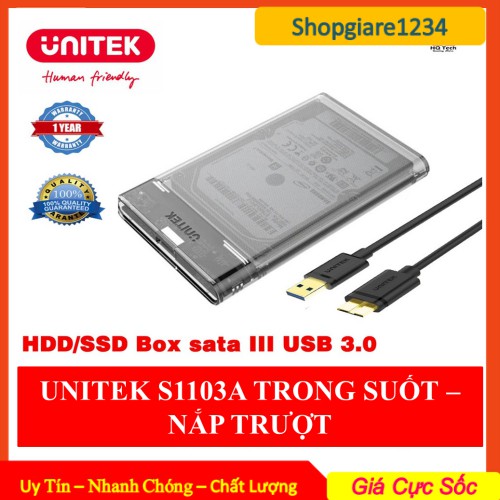 Hộp Đựng Ổ Cứng HDD Unitek S1103A Sata III 2,5" USB 3.0  - Trong Suốt - Hàng Chính Hãng 100%, Full Box