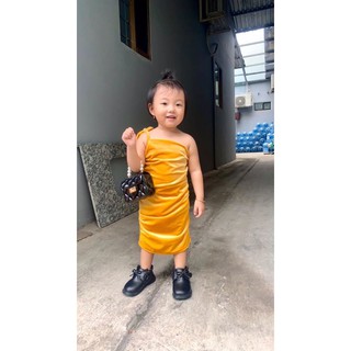 Đầm body nhung cột dây bé gái