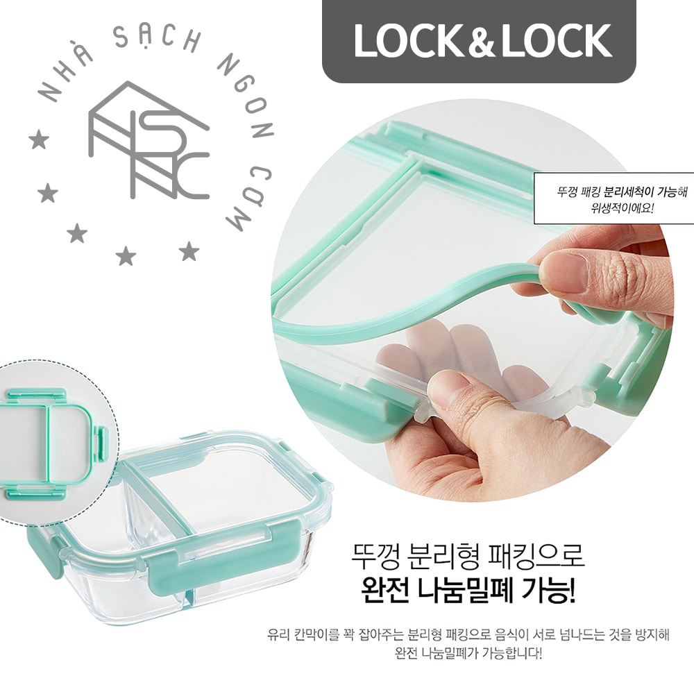 Hộp cơm thủy tinh Lock&amp;Lock 2 ngăn Glass Food Container 600ml - LLG456